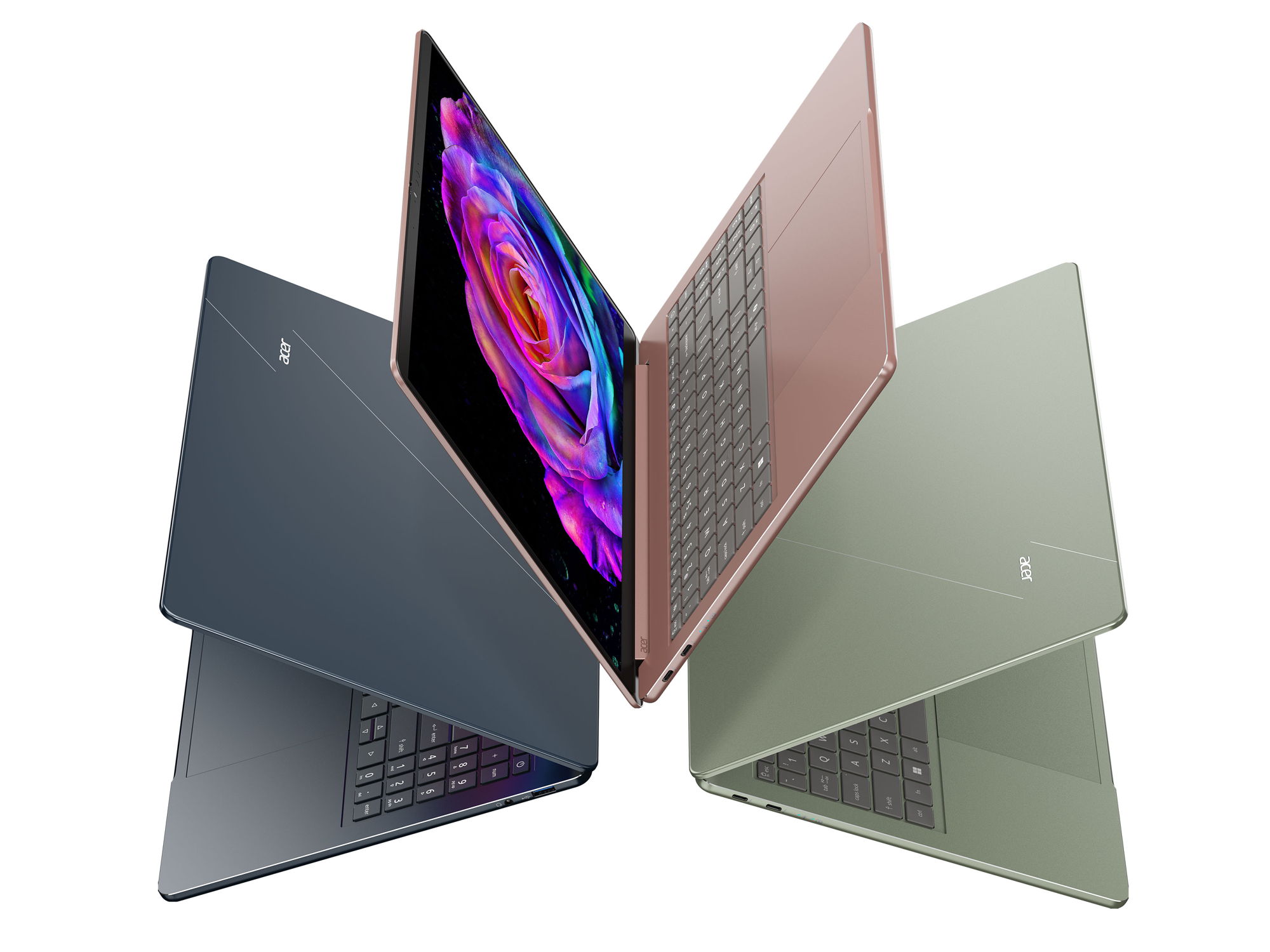 Acer Swift Air 16 nas cores azul, rosa e verde