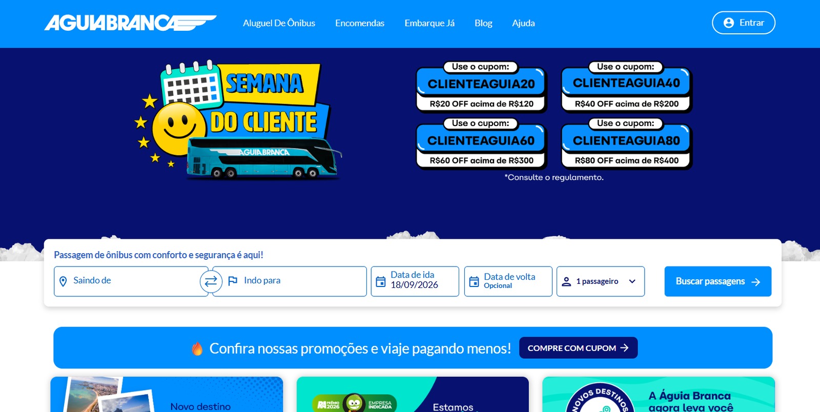 Página inicial do site da Águia Branca, um dos canais de venda atingidos pelo incidente