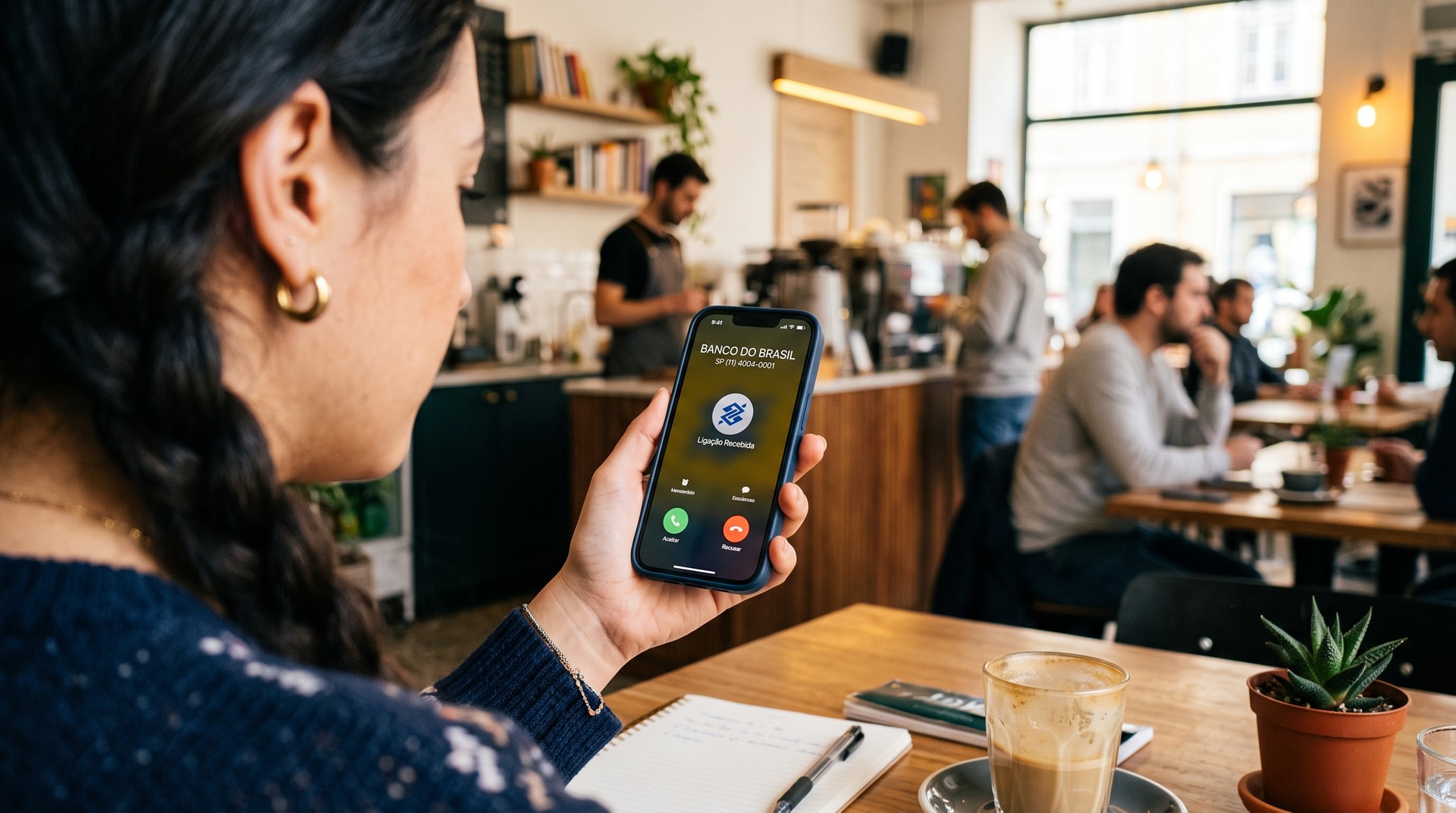 Celular recebendo ligação com identificação de banco
