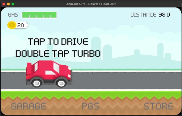 Jogo de corrida simples rodando no emulador de Android Auto