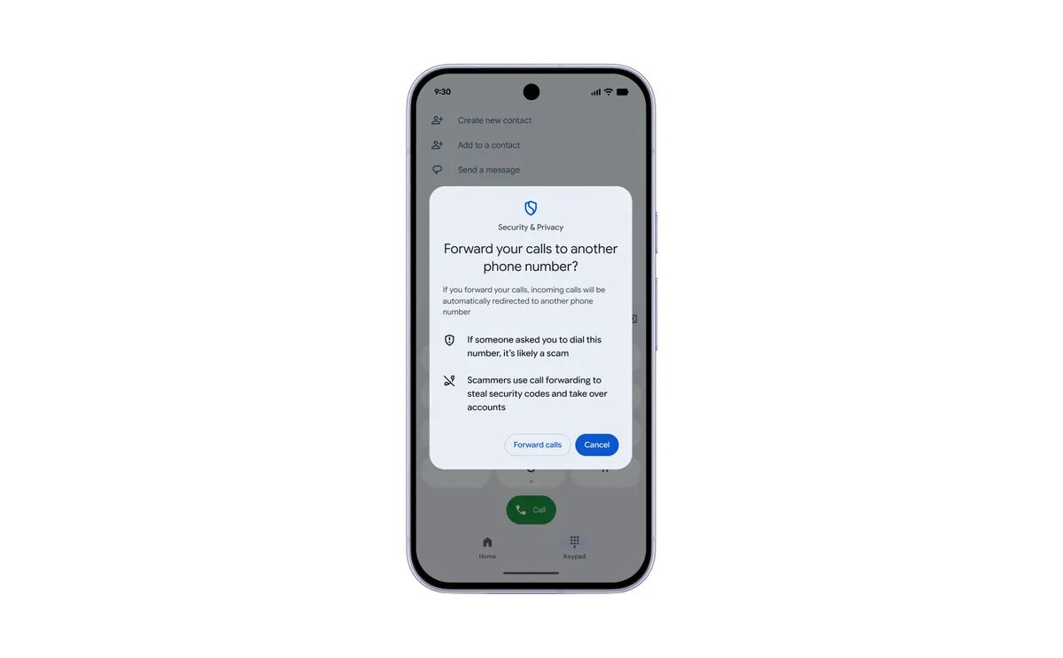 Tela de alerta para ativação de encaminhamento de chamadas.