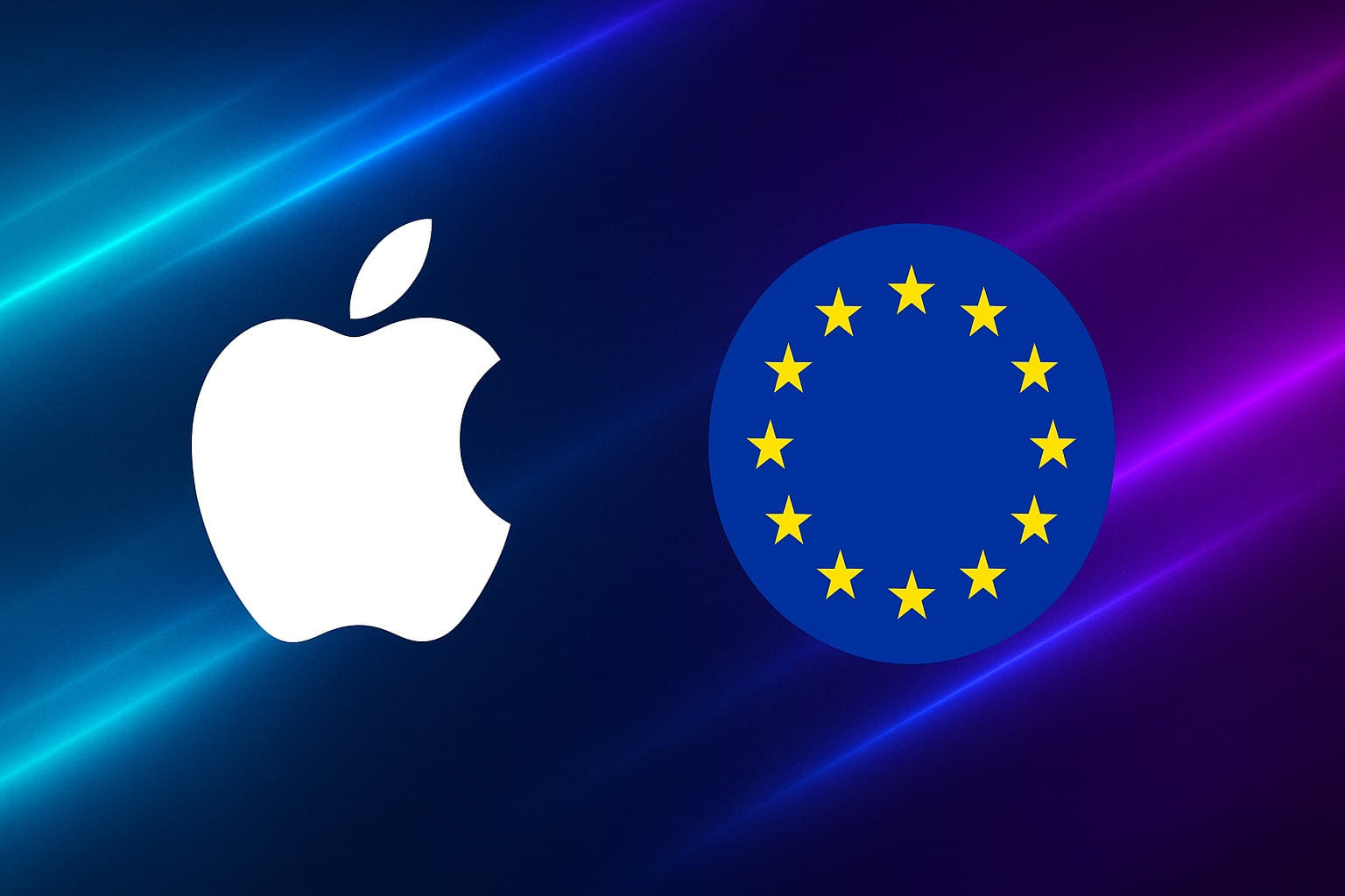 Logo da Apple ao lado do símbolo da União Europeia