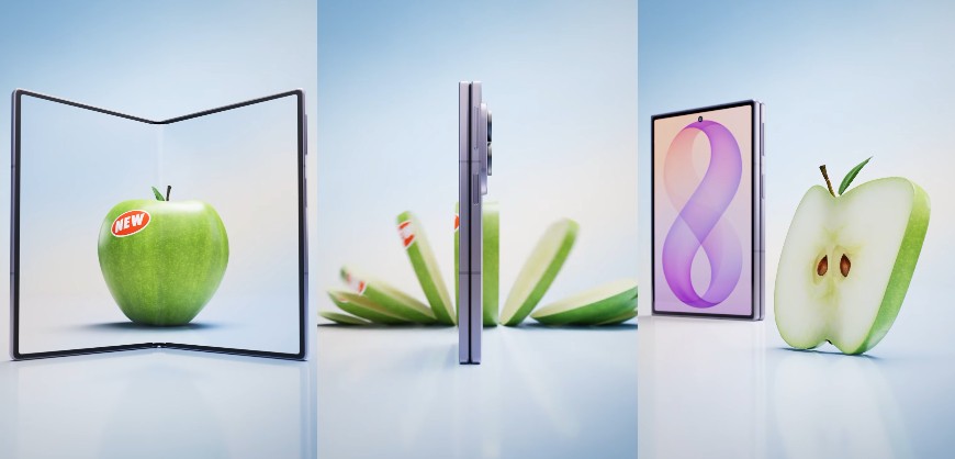 Comercial da Samsung com maçã fatiada provocando o iPhone Duo