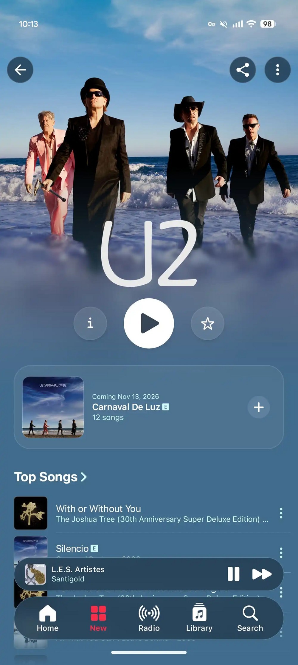 Página de artista redesenhada no Apple Music para Android