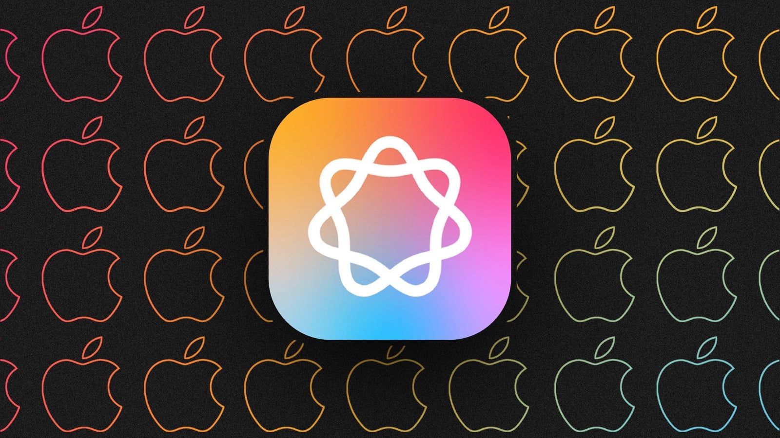 Ícone da Apple Intelligence sobre fundo com logos da Apple