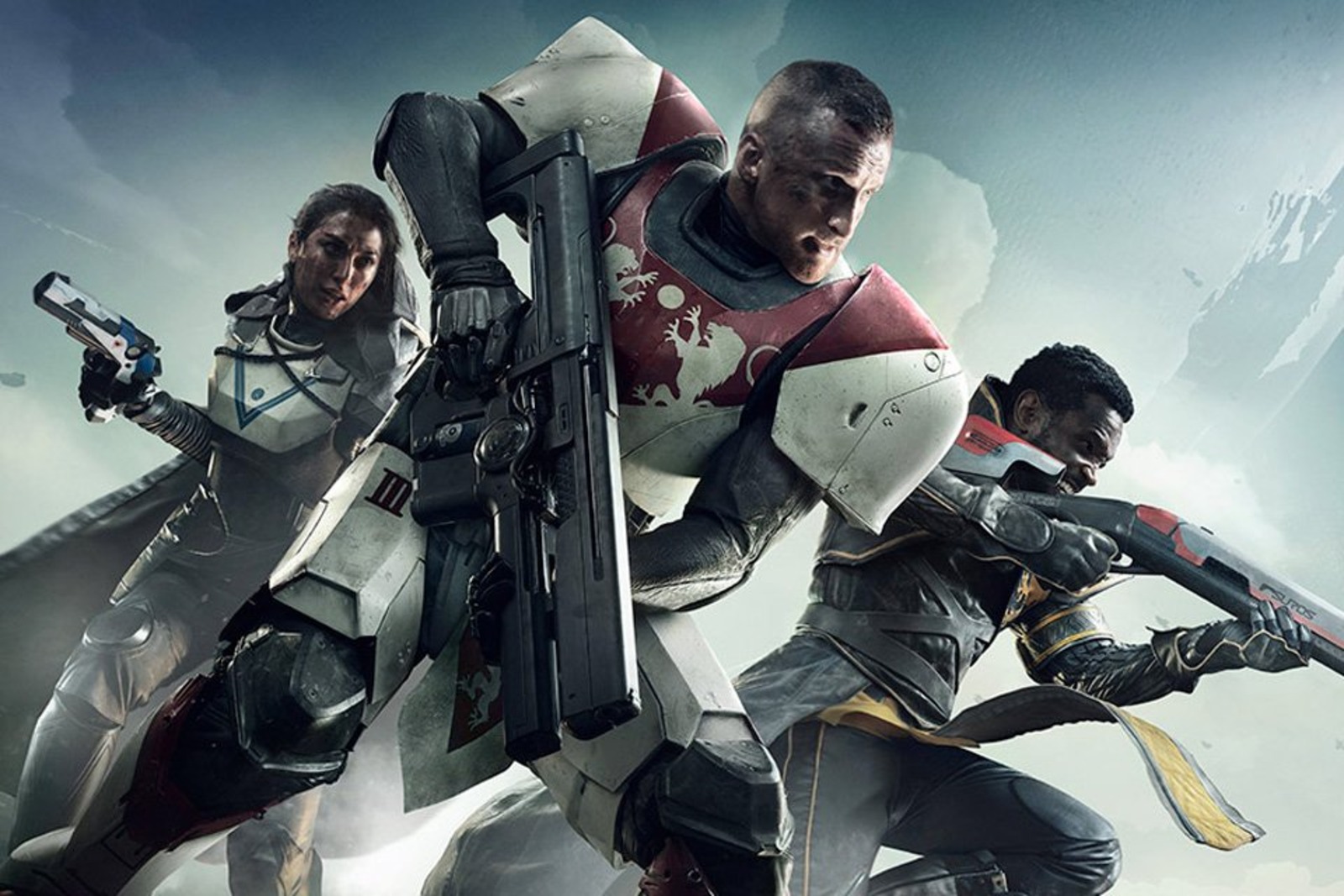 Arte oficial de Destiny 2 com três Guardiões em combate