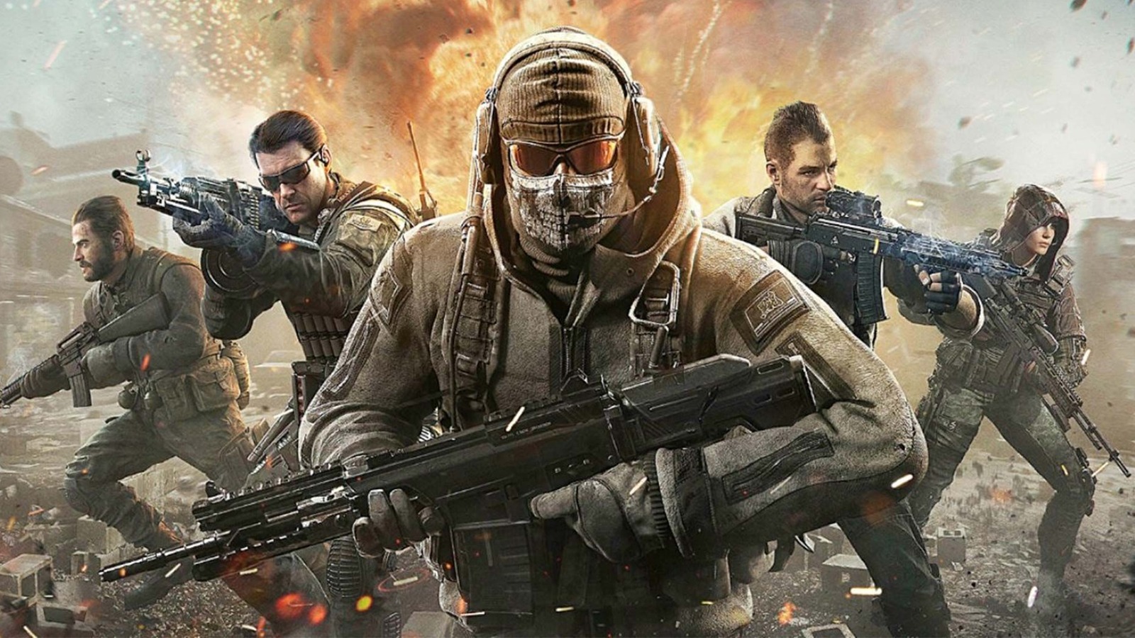 Arte oficial de Call of Duty: Mobile com soldados em combate