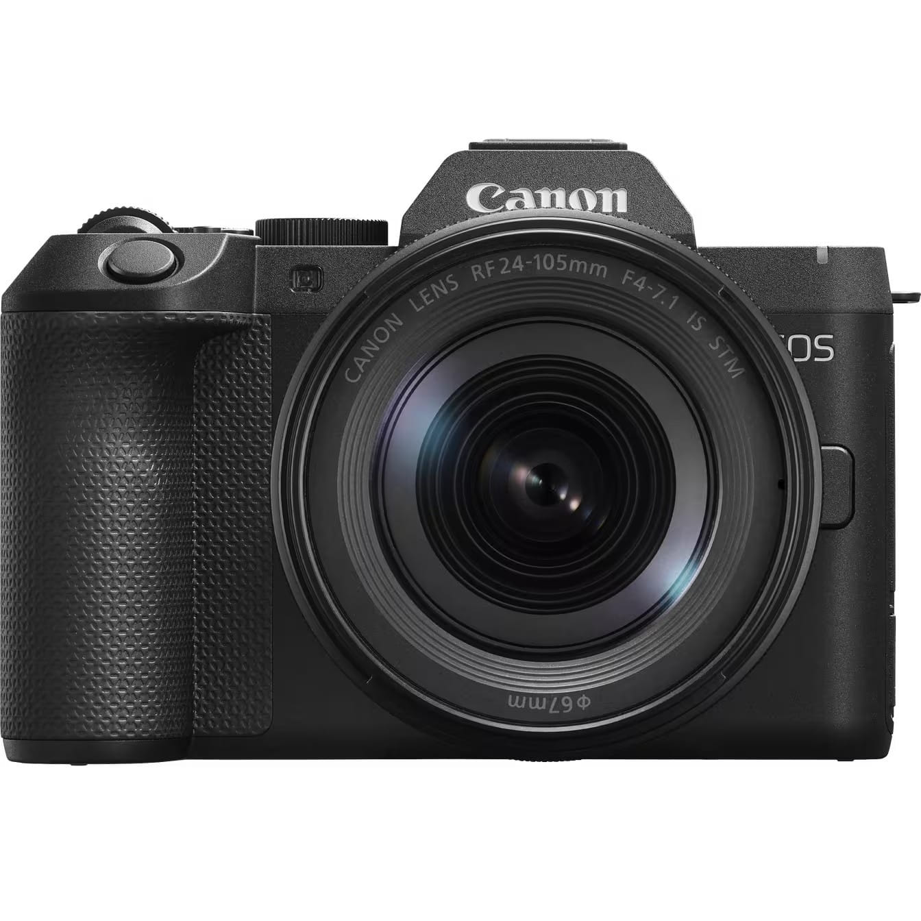 Canon EOS R8 Mark II com a lente zoom montada, vista de frente