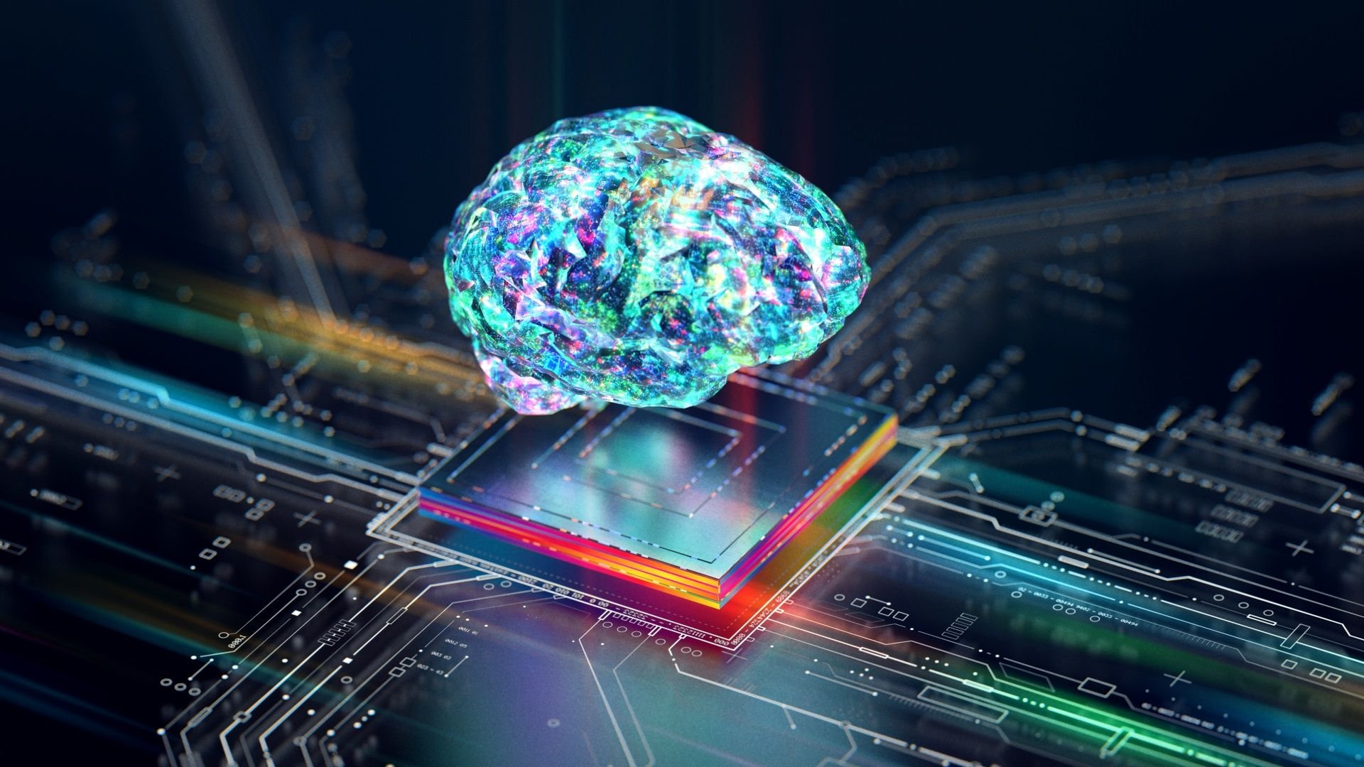 Ilustração de chips e inteligência artificial