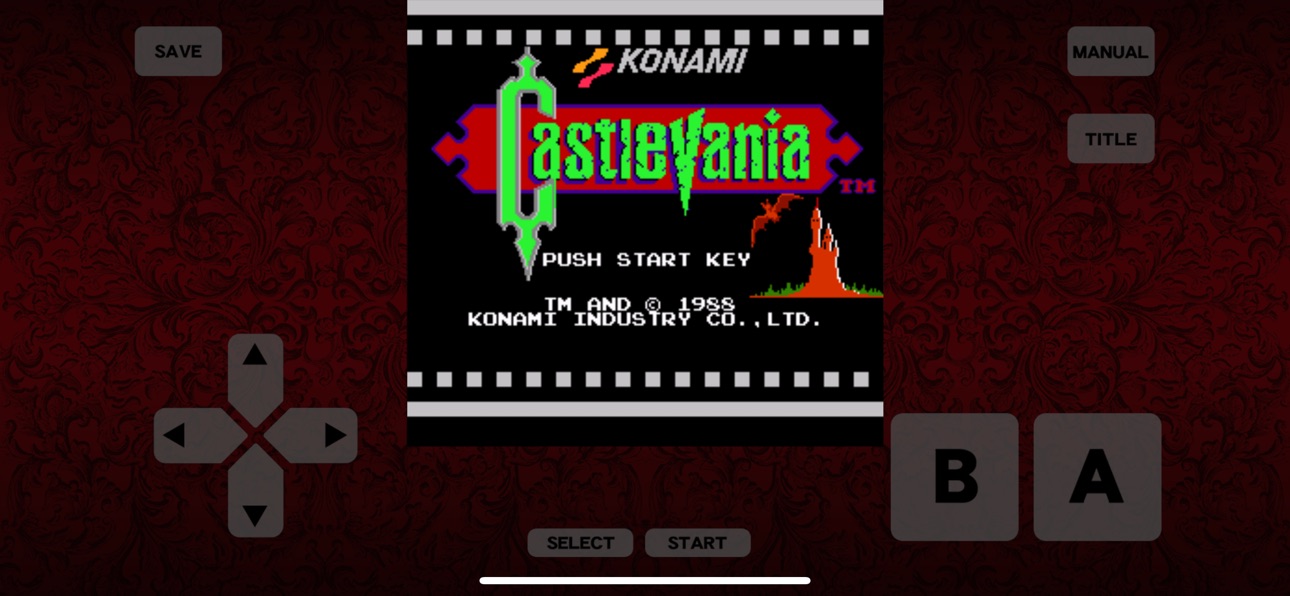Tela de título do Castlevania rodando no celular