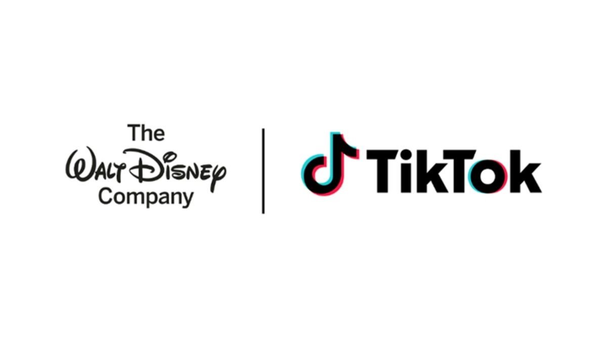 Logos da The Walt Disney Company e do TikTok lado a lado, anunciando a parceria