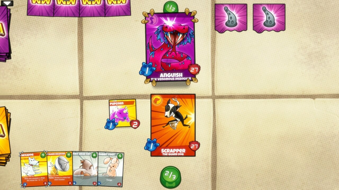 Tela de duelo de cartas em Cardpocalypse
