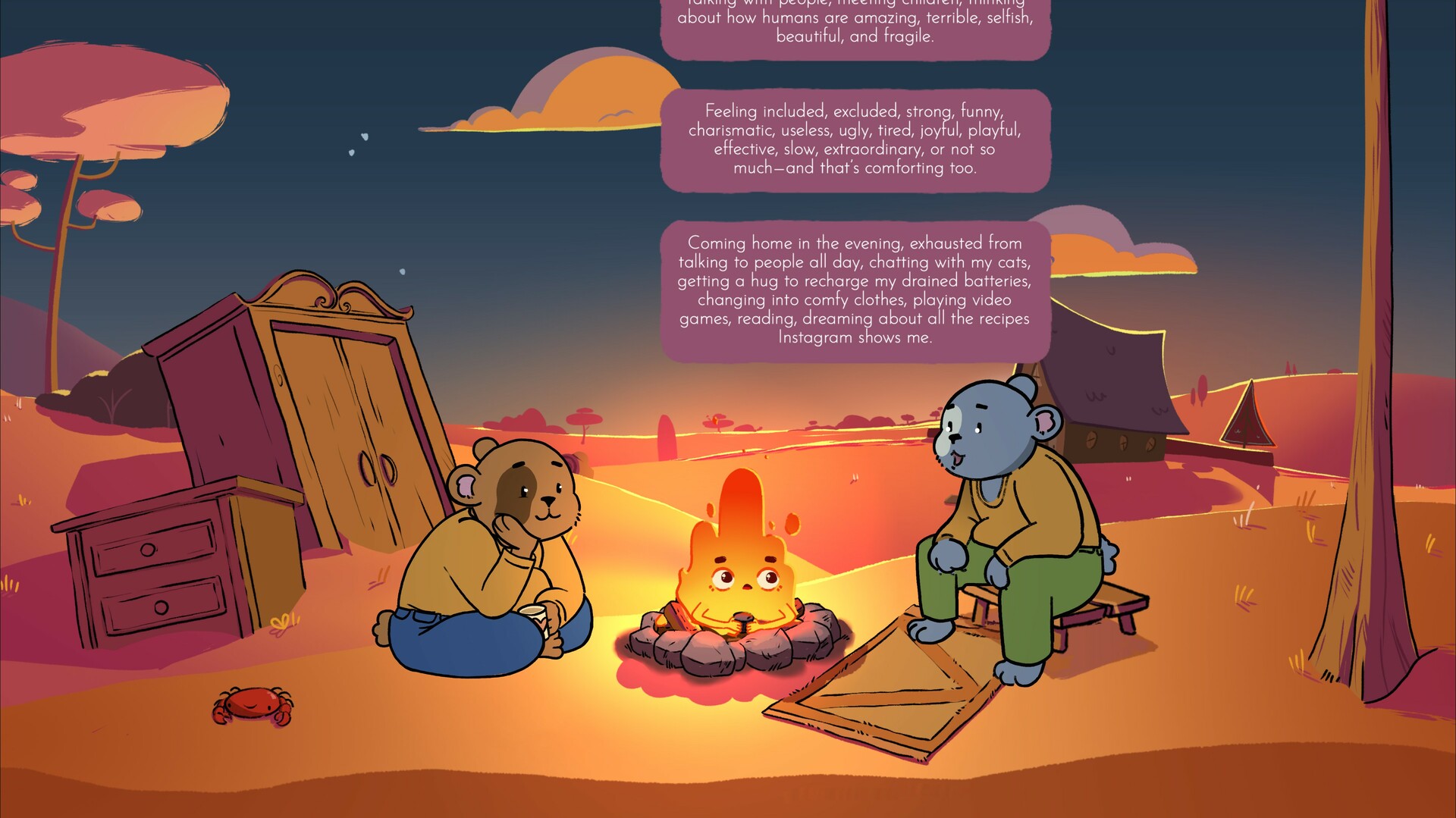 Personalização do avatar em Fireside Feelings