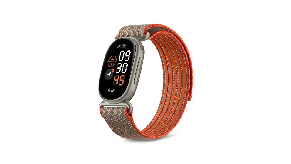 Edição especial Stephen Curry da Fitbit Edge com pulseira laranja e bege
