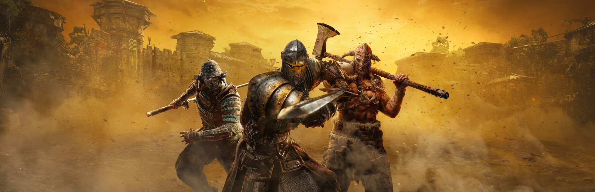 Key art de For Honor com os três guerreiros originais