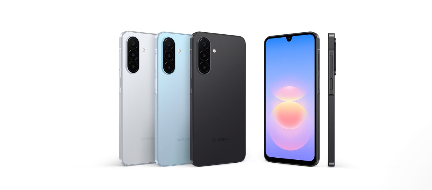 Galaxy A18 nas cores cinza, azul-claro e preto