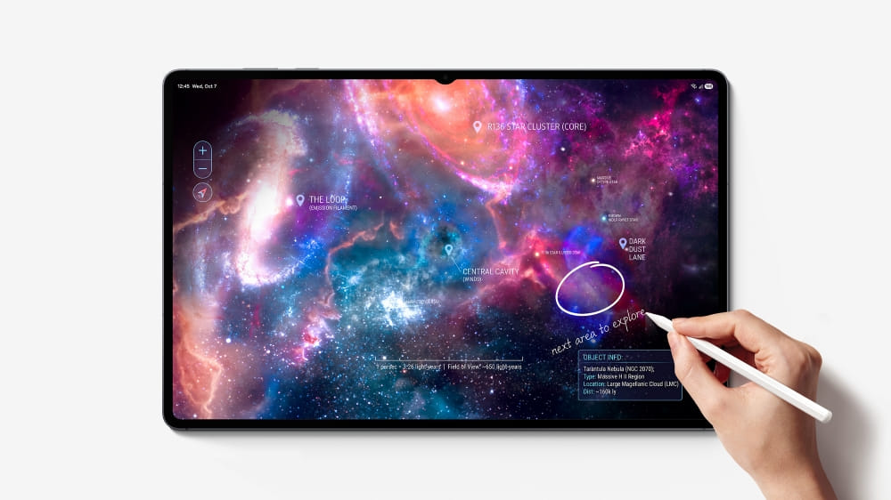 Galaxy Tab S12 Ultra com a S Pen desenhando sobre uma imagem na tela
