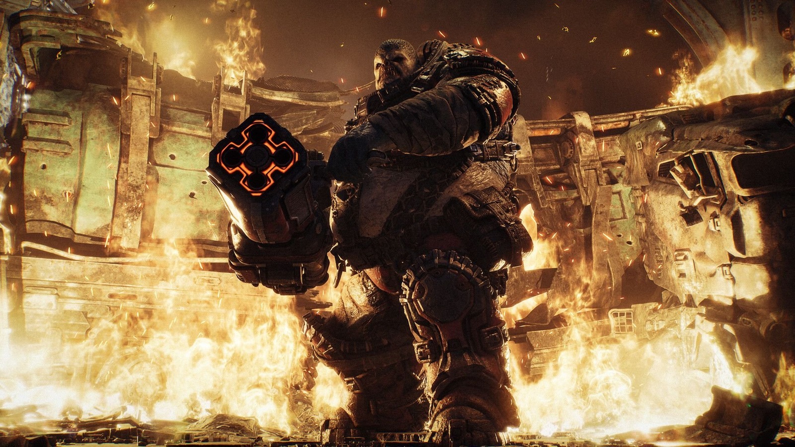 Locust em combate em Gears of War: E-Day, prequel ambientado no dia da invasão