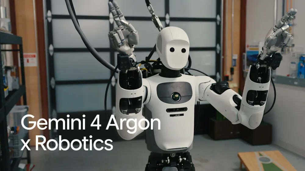Robô humanoide em laboratório em vídeo de demonstração do Gemini 4 Argon em robótica