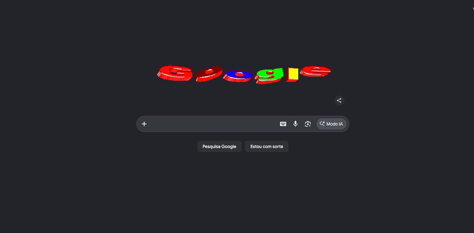 Página inicial do Google com o Doodle de 28 anos, que imita o logotipo 3D dos primeiros anos