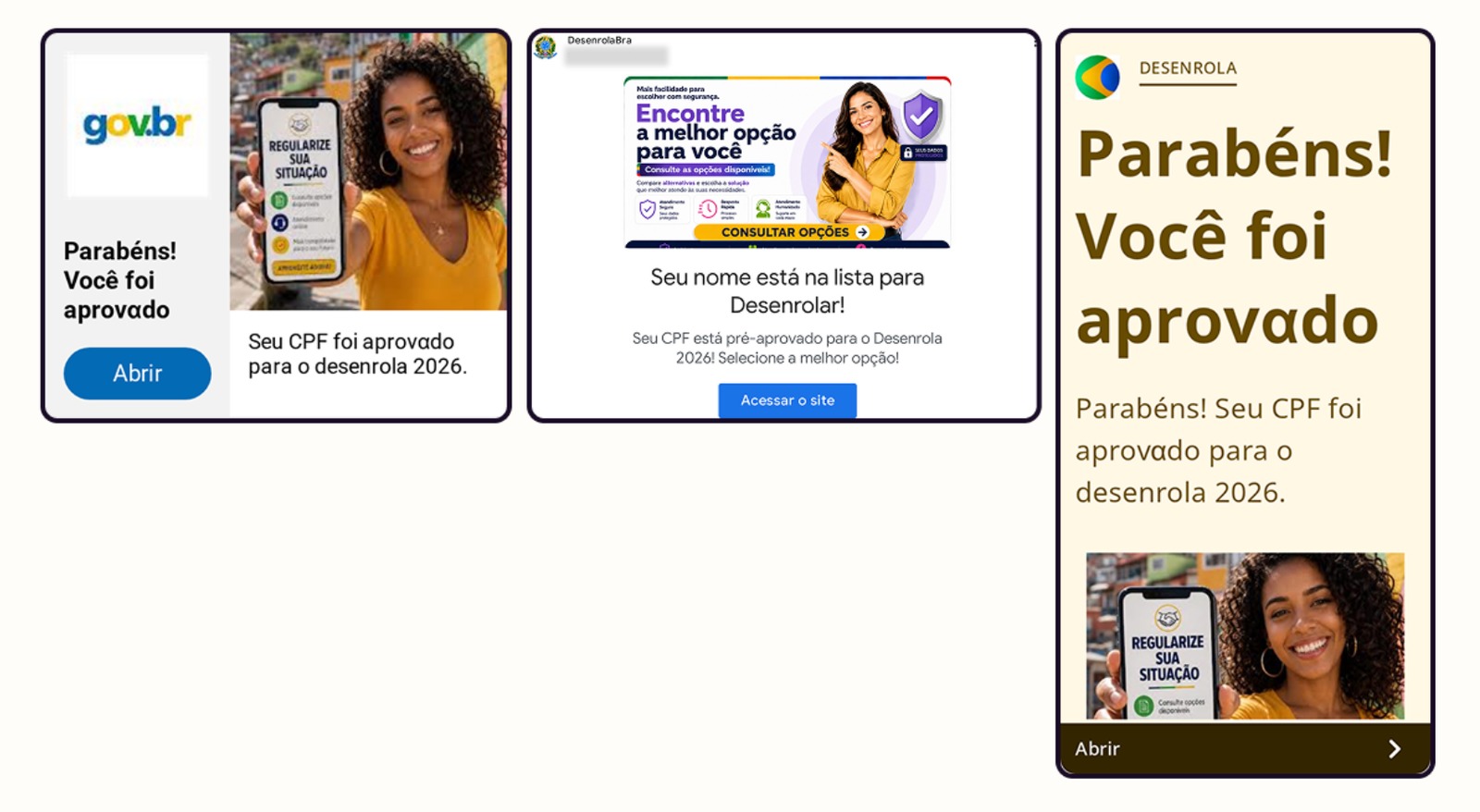 Exemplos de anúncios fraudulentos sobre o programa Desenrola Brasil