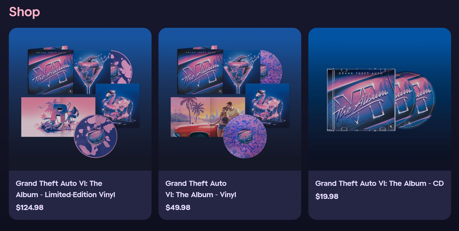 Página de pré-venda das edições do álbum de GTA 6