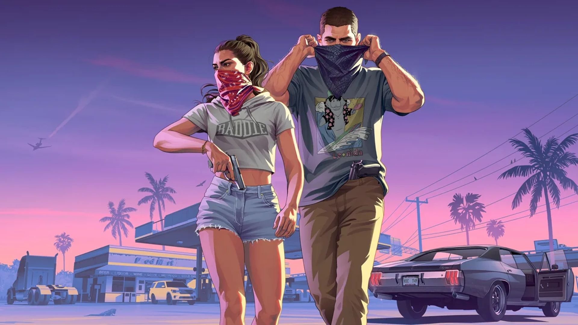 Jason e Lucia, protagonistas de GTA 6, em arte oficial da Rockstar