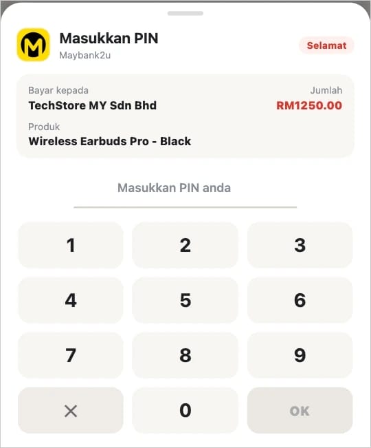 Tela falsa de pagamento que pede o PIN em uma das amostras do Hirudo