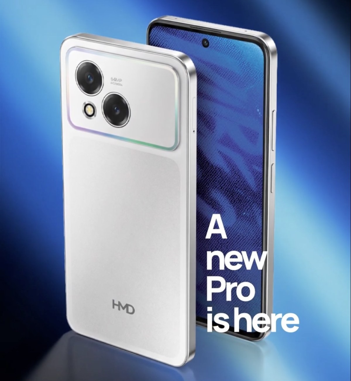 HMD Vibe 2 Pro em branco, de frente e de costas, em imagem de divulgação