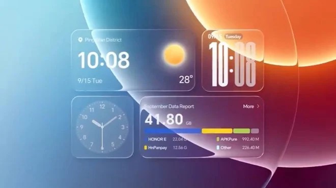 Widgets translúcidos do MagicOS 11 na tela inicial