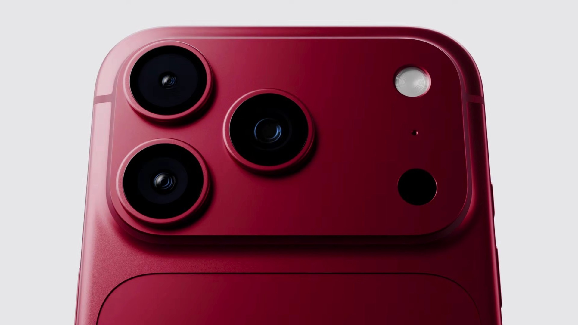 Render do iPhone 18 Pro na cor Dark Cherry, com o módulo de câmeras redesenhado
