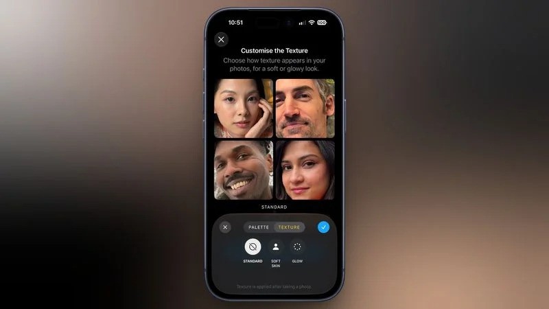 Tela de personalização de textura dos Estilos Fotográficos no iPhone