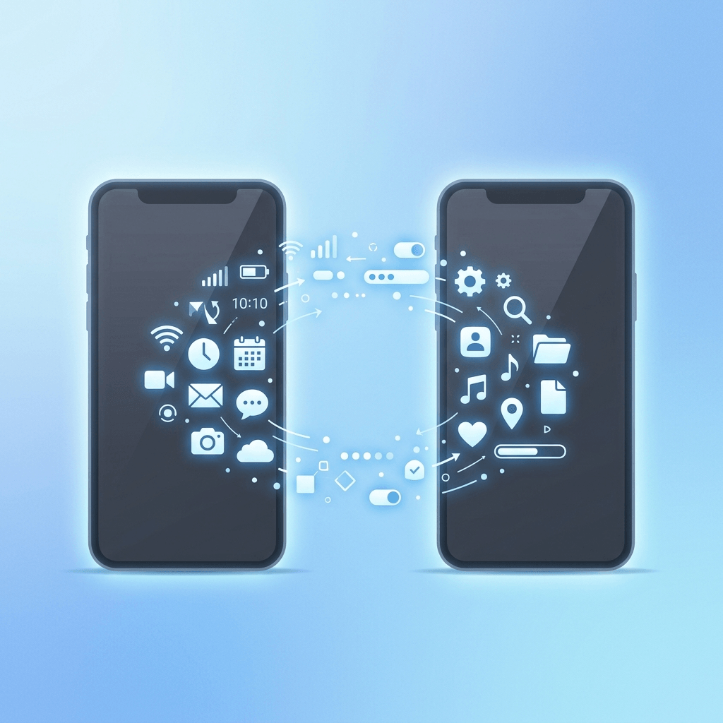 Ilustração de dois celulares trocando elementos de interface entre si