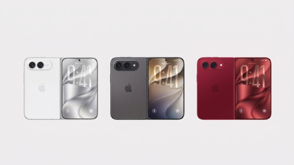 Suposta versão vermelha do iPhone dobrável em imagem atribuída a Evan Blass