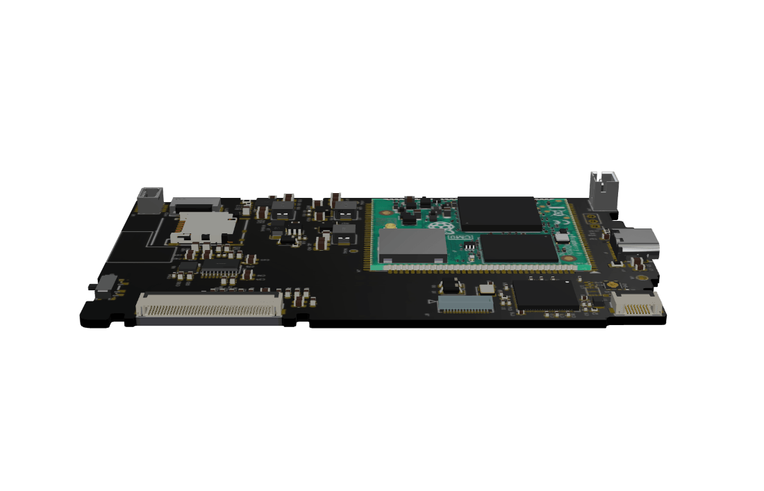 Render da placa Sprout Pi, versão com módulo Raspberry Pi