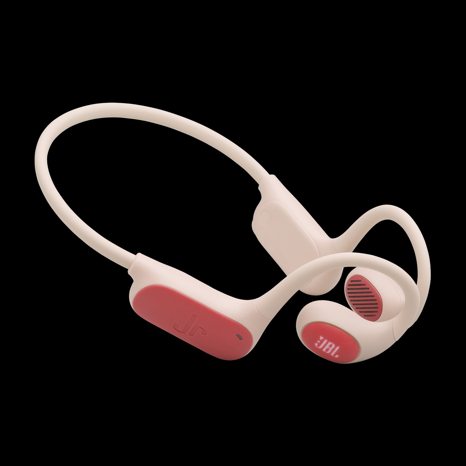 JBL Junior Free na cor rosa, com haste traseira flexível e alto-falantes abertos
