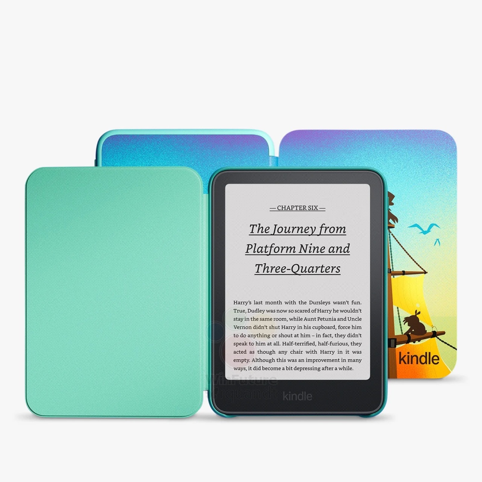 Kindle de 12ª geração em fotos vazadas, ao lado de capas coloridas