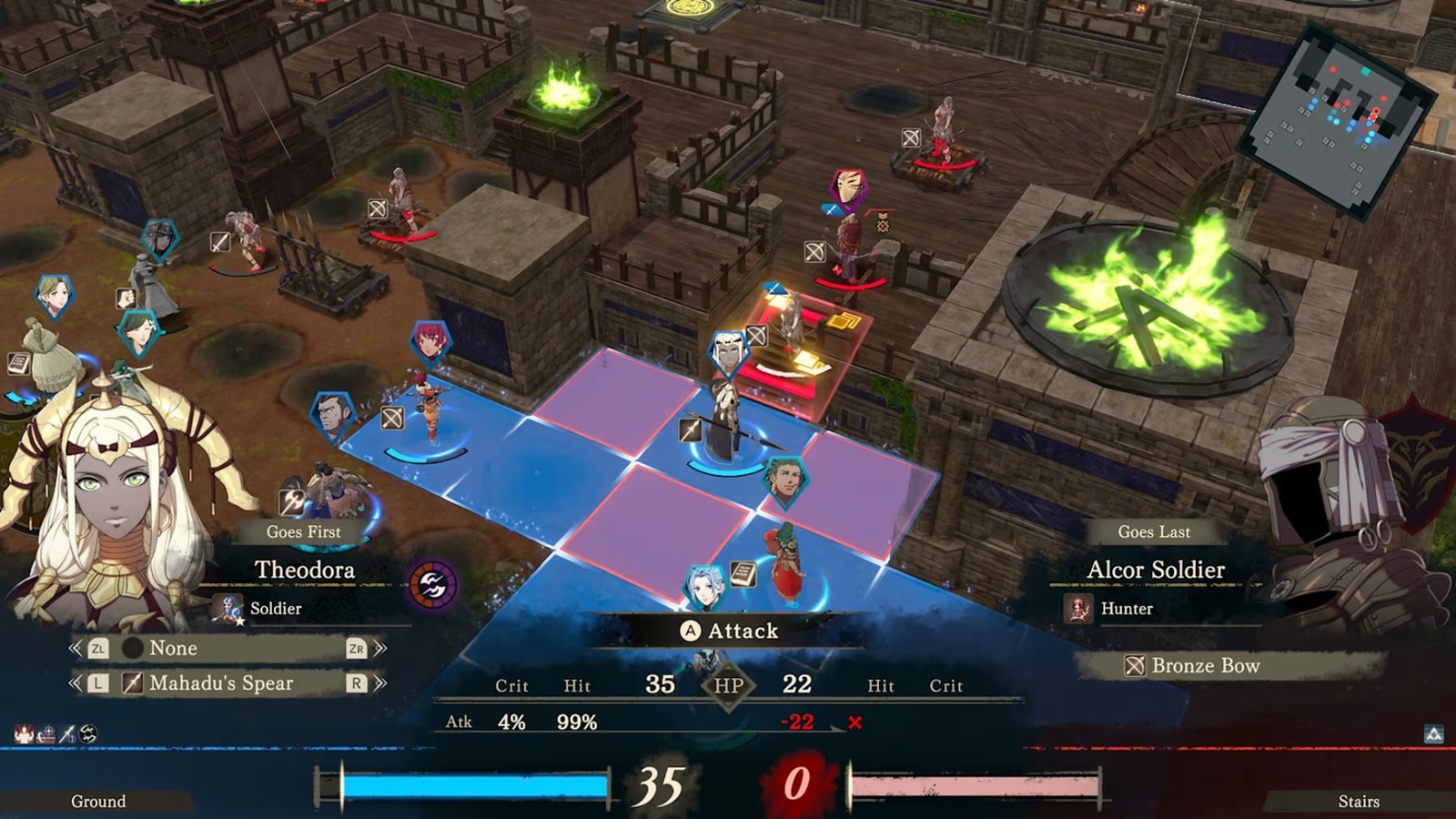Combate tático em mapa quadriculado de Fire Emblem: Fortune's Weave