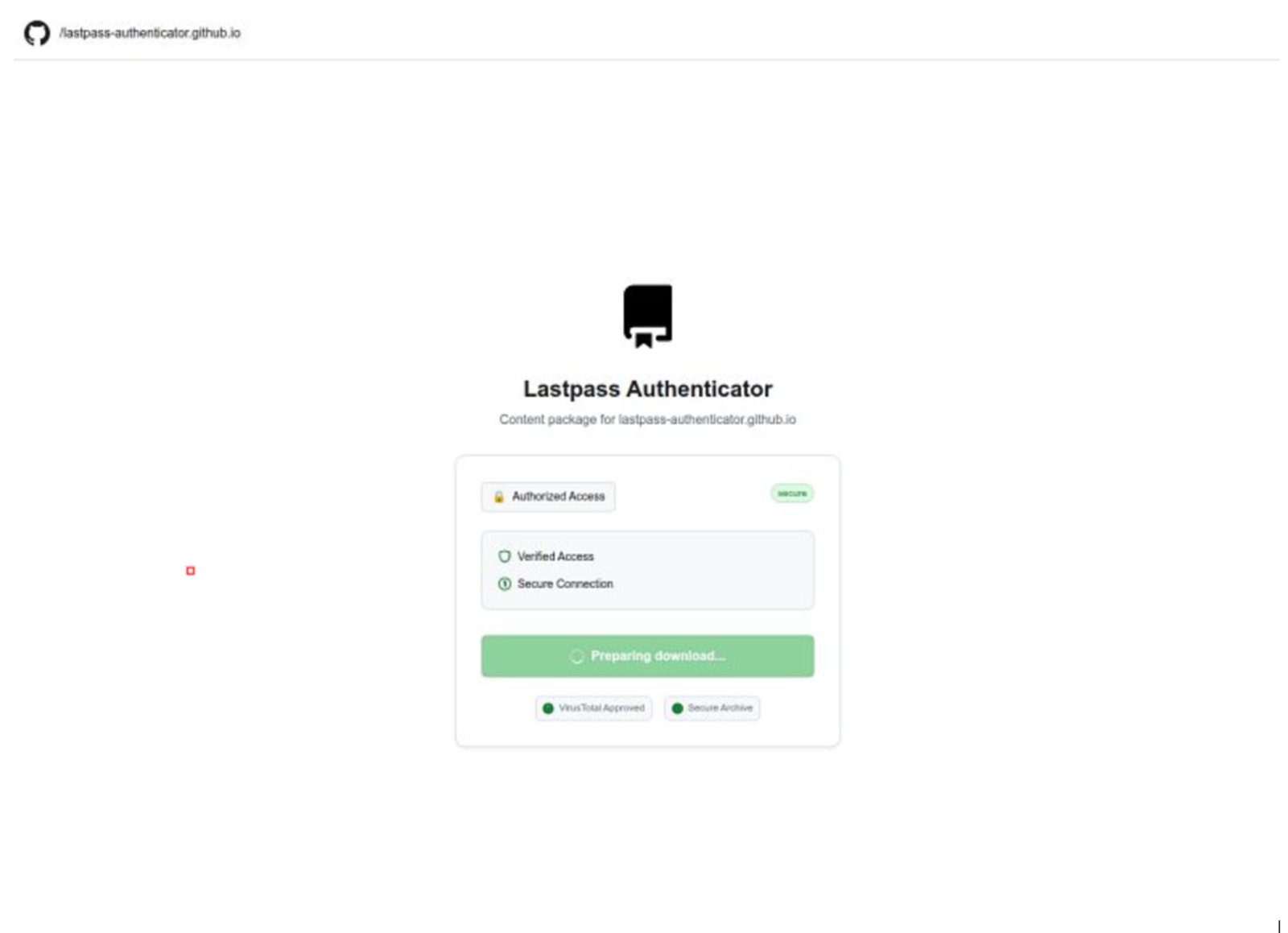 Página falsa do LastPass Authenticator hospedada no GitHub
