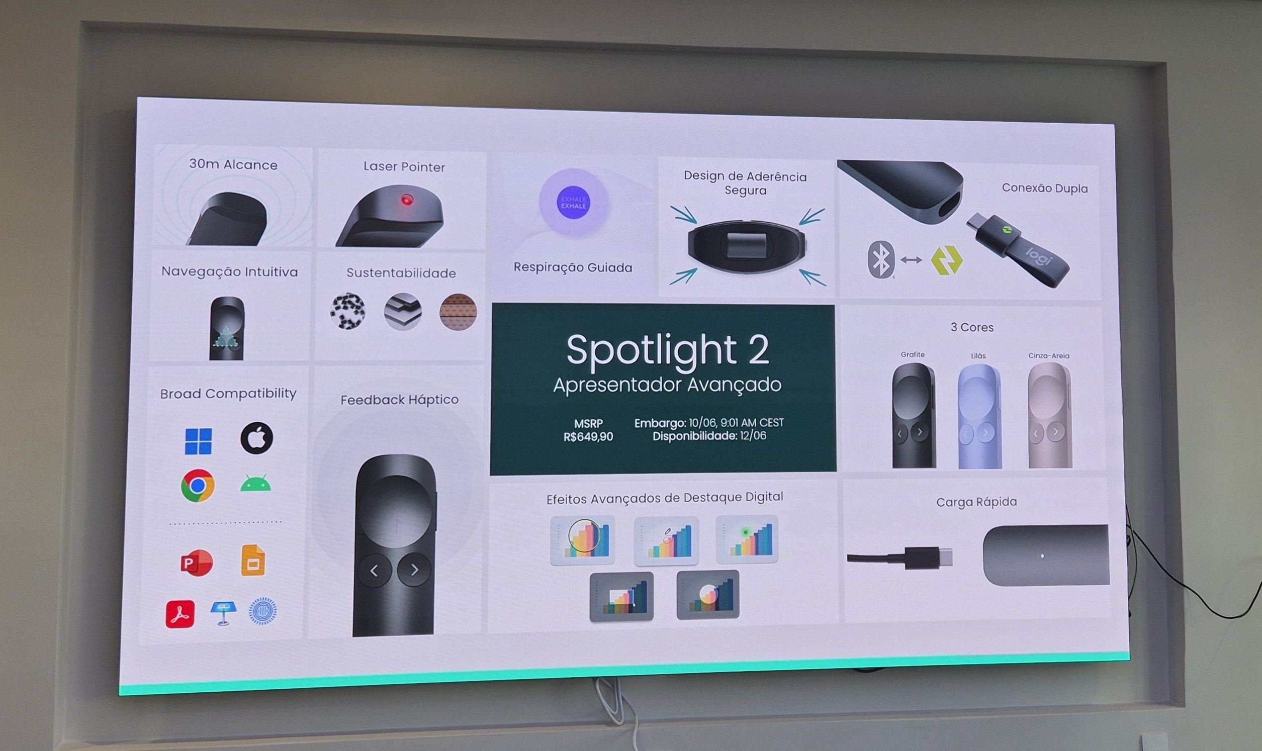Apresentador Logitech Spotlight 2 com feedback háptico