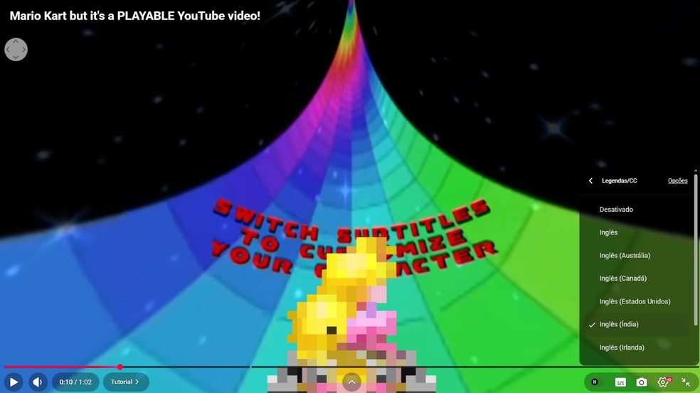 Versão jogável de Mario Kart rodando dentro de um vídeo 360° do YouTube