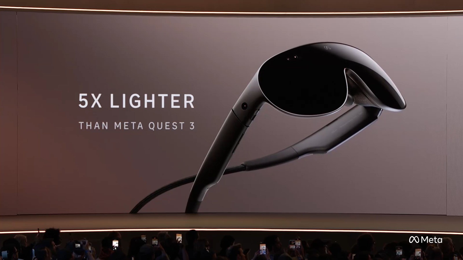 Slide do Connect 2026 compara o peso do VR Glasses com o Meta Quest 3