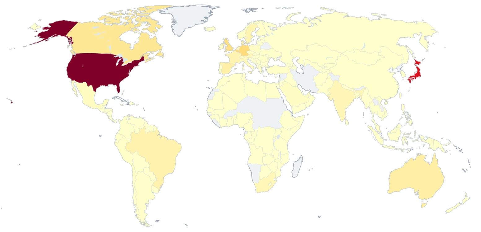Mapa publicado pela Microsoft com a distribuição da atividade investigada.