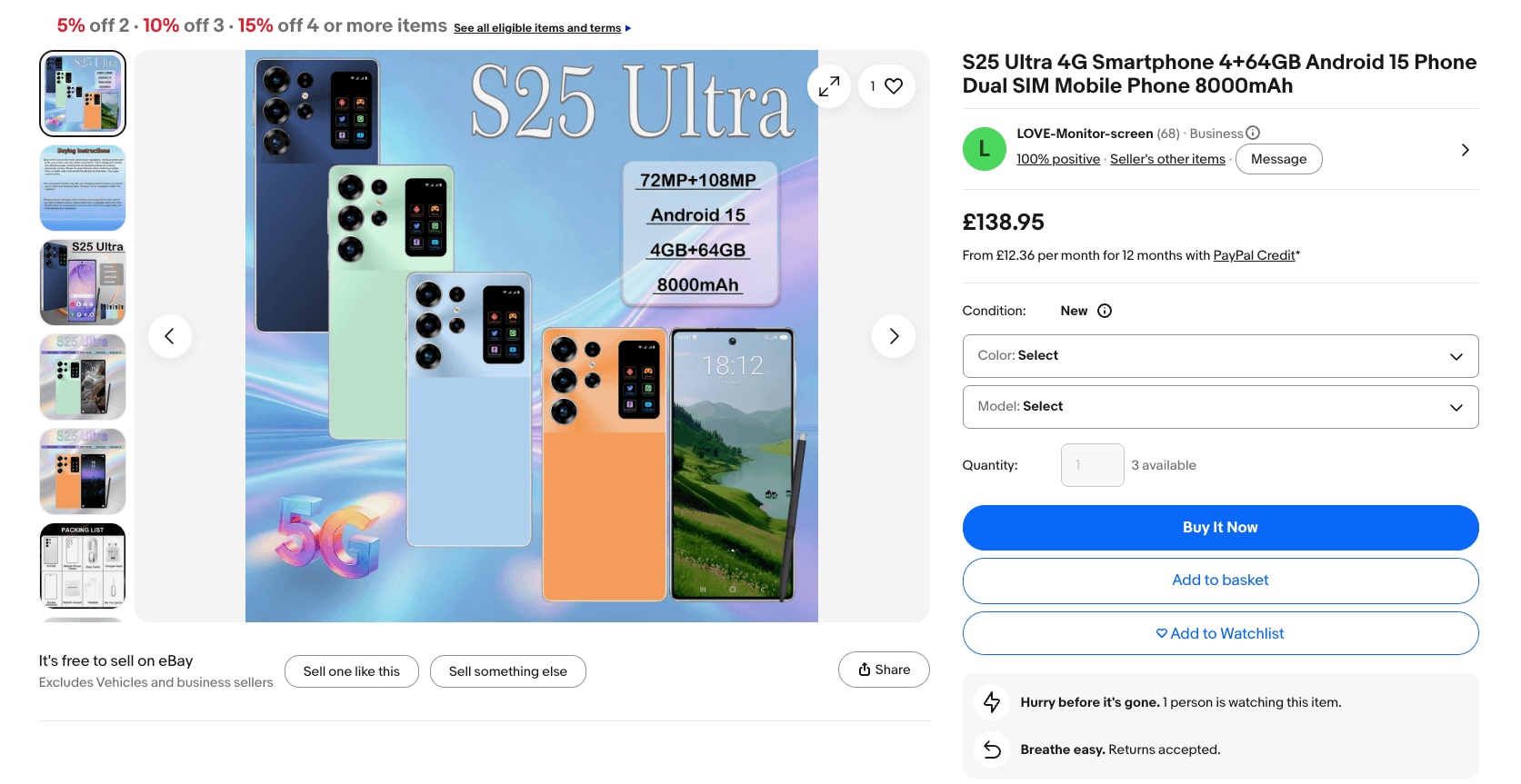 Anúncio de um falso "S25 Ultra" barato em marketplace, um dos tipos de aparelho em que o malware foi achado