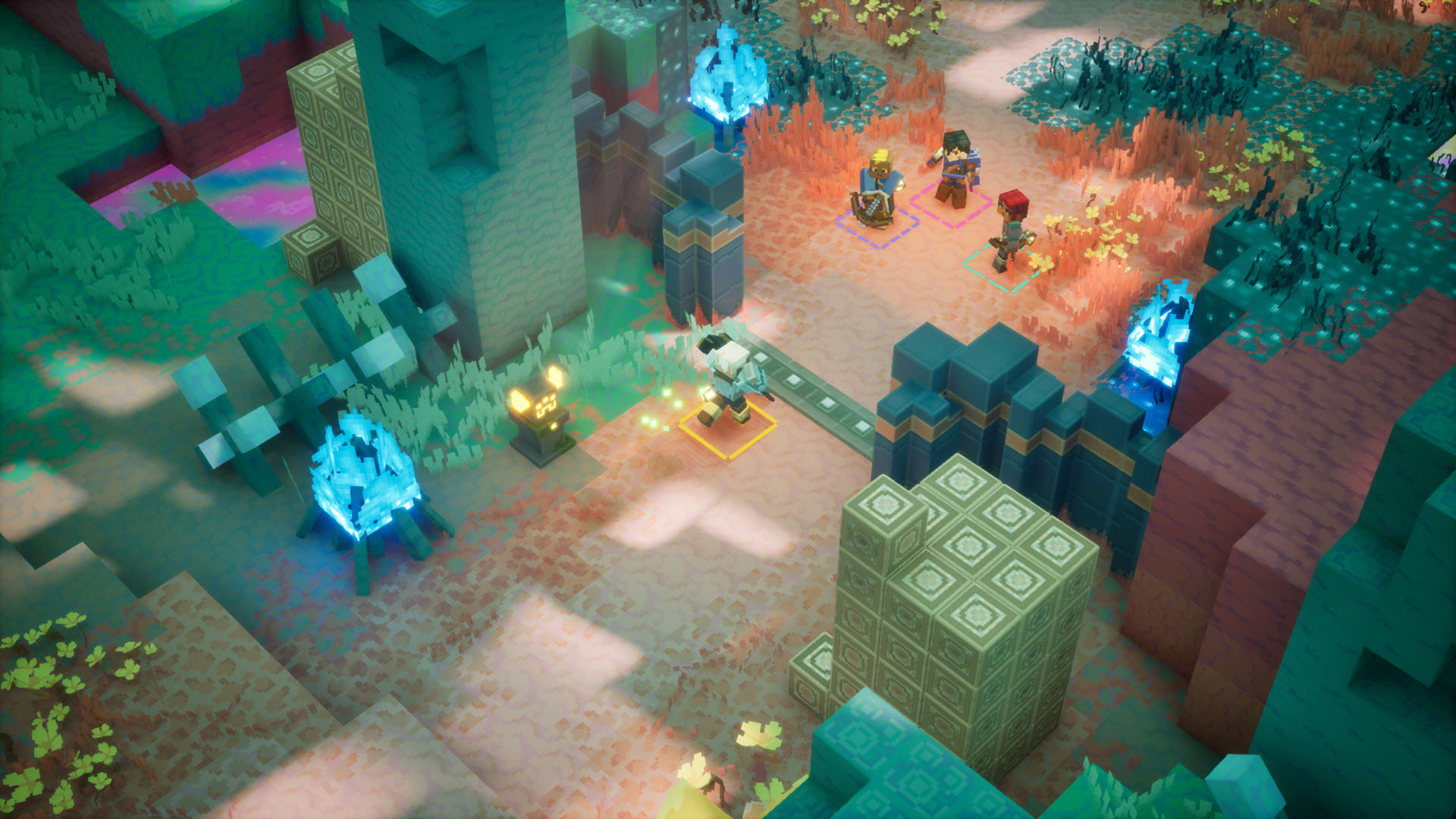 Cenário do Sift com cristais azuis em Minecraft Dungeons II