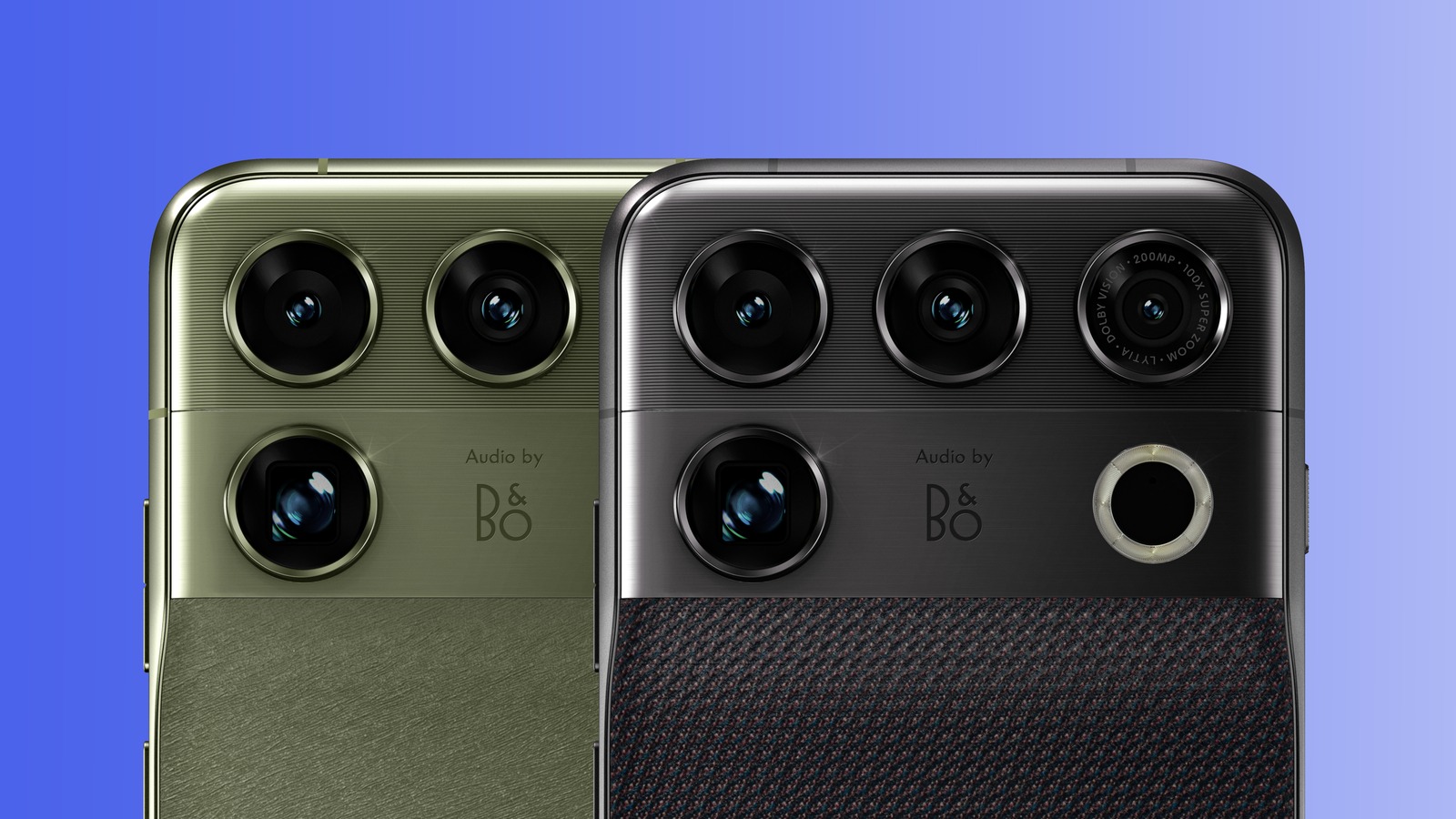 Traseiras do Motorola Signature 27 nas versões verde e preta, com o logo B&O
