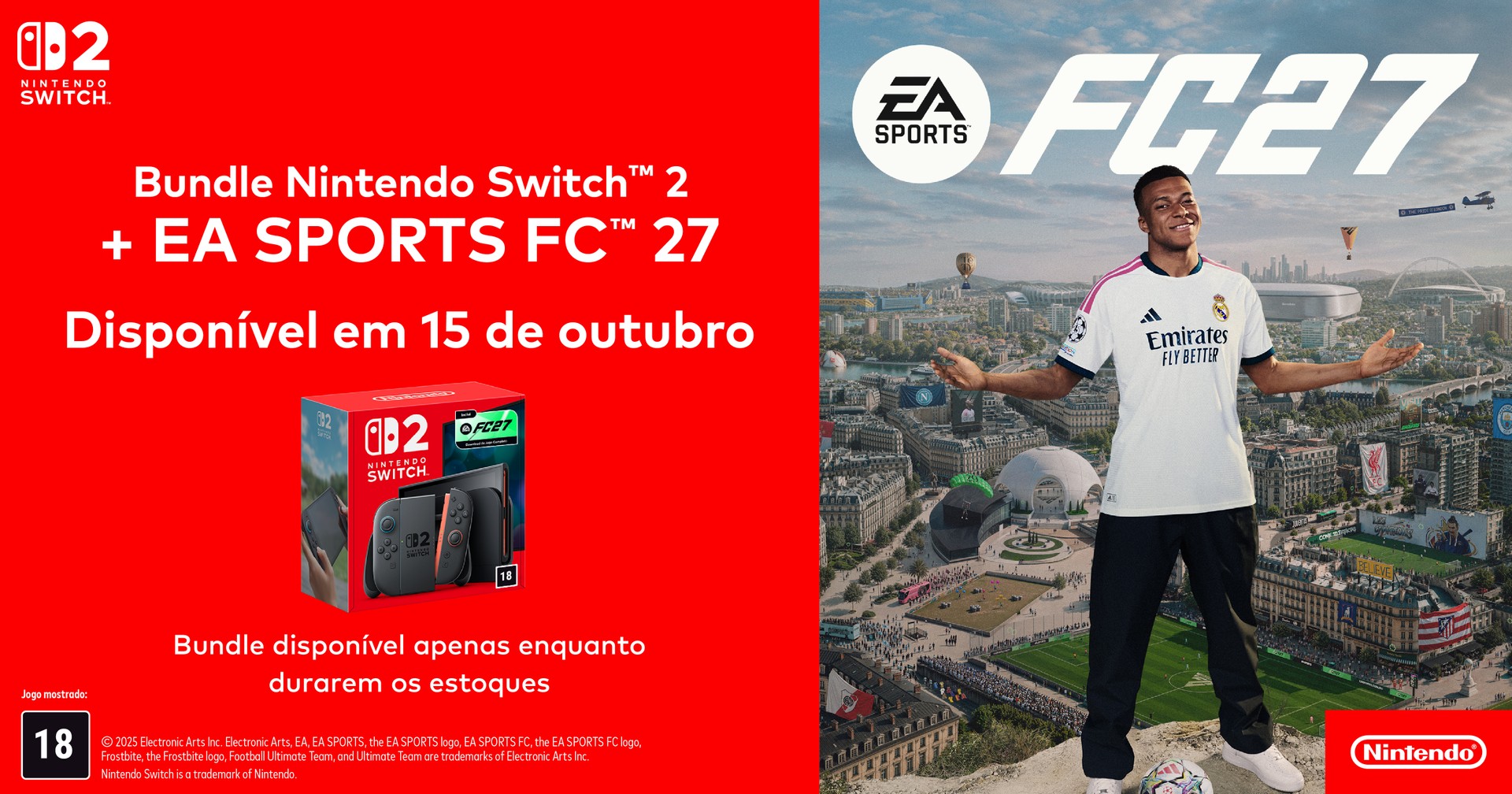 Nintendo Switch 2 ganha pacote com EA Sports FC 27 no Brasil a partir de 15 de outubro