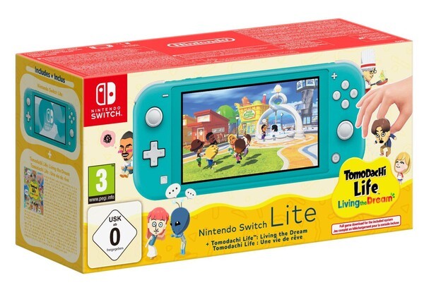 Caixa do pacote do Nintendo Switch Lite com Tomodachi Life