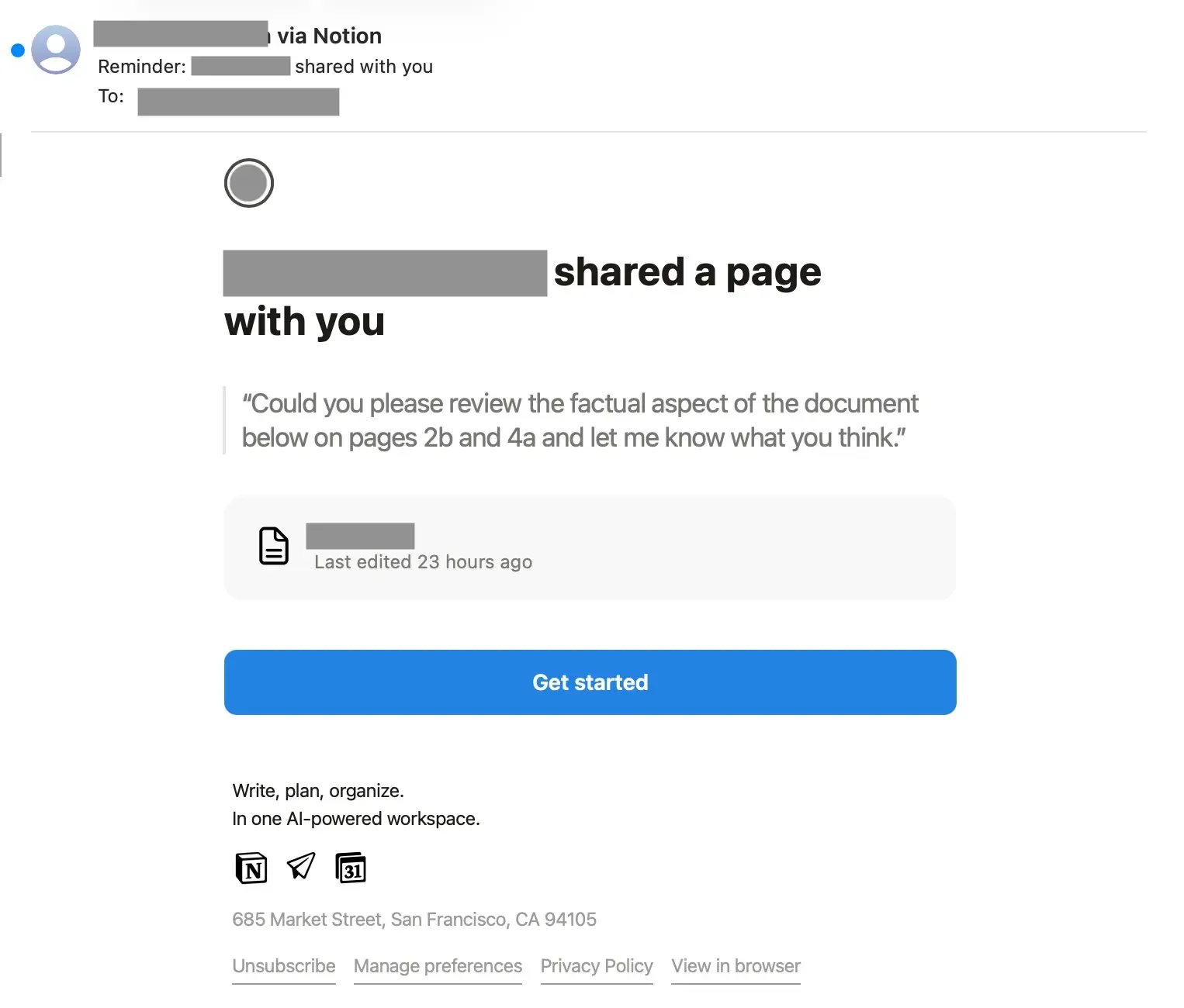 E-mail de compartilhamento falso enviado pelos servidores do Notion